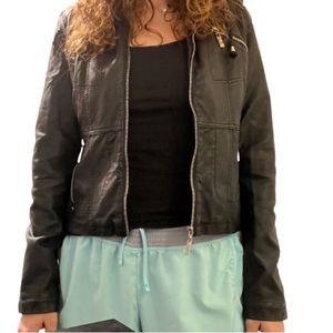 Black Faux Leather Jacket with Silver embellishments- size M